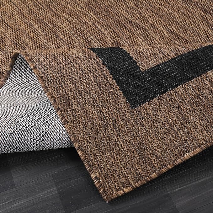 Luul Home Bordered Outdoor Rug 10x14 Washable Outside Carpet for Indoor Patio Porch Waterproof Easy Cleaning Non Shedding Area Rugs Nut Brown - Black 10 x 14