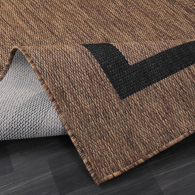 Luul Home Bordered Outdoor Rug 6x9 Washable Outside Carpet for Indoor Patio Porch Waterproof Easy Cleaning Non Shedding Area Rugs Nut Brown - Black 6 x 9