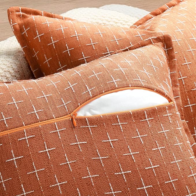 ZWJD Fall Pillow Covers 20x20 Set of 2 Soft Fall Decor Polyester Textured Pillow Covers with Stylish Flange Edge Cozy Farmhouse Throw Pillows for Couch Bed Sofa Living Room