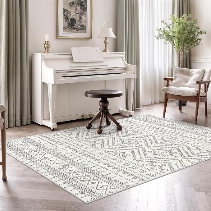 3x5 Washable Rug Moroccan Small Entryway Rug Non Slip Indoor Floor Carpet Foldable Thin Rugs for Kitchen Bedroom with Low Pile(Grey,3'x5')