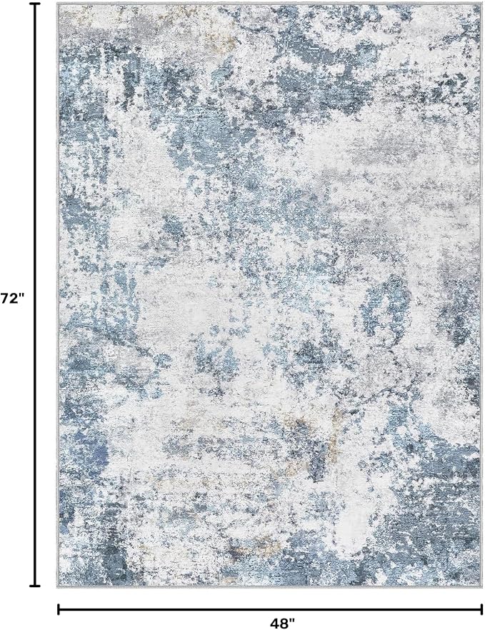 DMOYEST 4x6 Area Rug - Washable & Non Slip Indoor Rug for Living Room, Ultra Soft Abstract Low Pile Carpet, Kid & Pet Friendly Neutral Decor for Bedroom - Blue