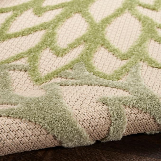 Nourison Home Aloha Indoor/Outdoor Ivory Green 2' x 6' Area Rug, Easy Cleaning, Non-Shedding, Bed Room, Living Room, Dining Room, Backyard, Patio, Deck (2x6)