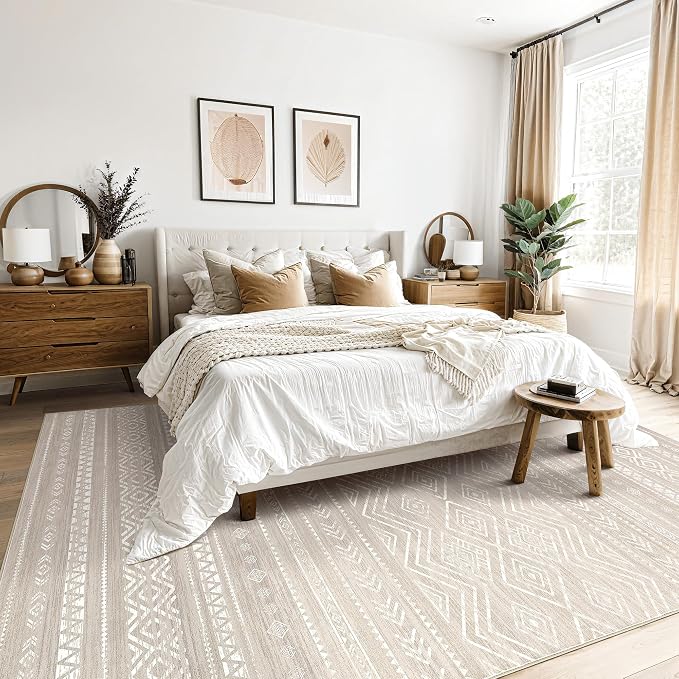 Tortania Area Rug Living Room Rugs - 10x14 Washable Large Soft Neutral Boho Moroccan Bohemian Farmhouse Rug Indoor Floor Carpet for Bedroom Under Dining Table Home Office Decor - Taupe