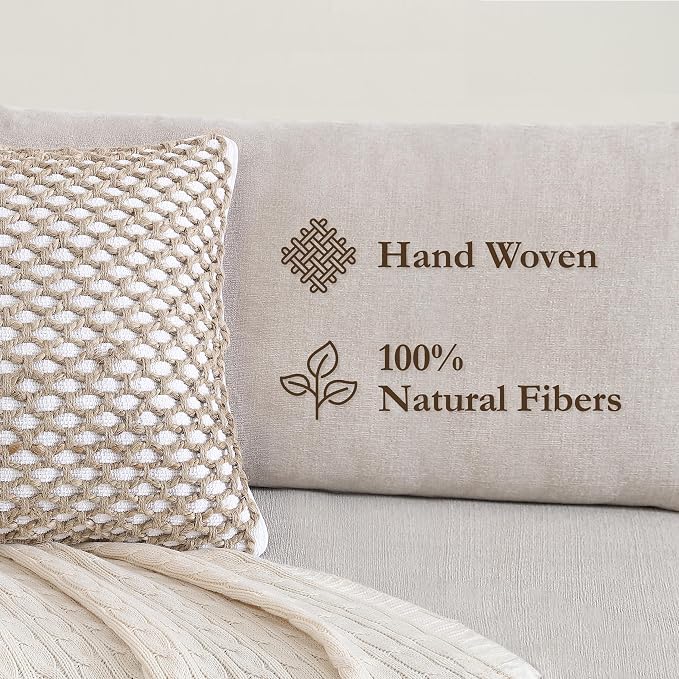 Boho Living Jada Decorative Throw, Includes Accent, Premium Woven Design, Living Room Décor, (2) 20" x 20" Pillow Cover with Insert, White