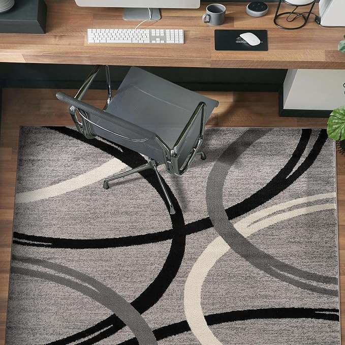 Rugshop Wavy Circles Non-Shedding Living Room Square Rug Gray 6'6" x 6'6"