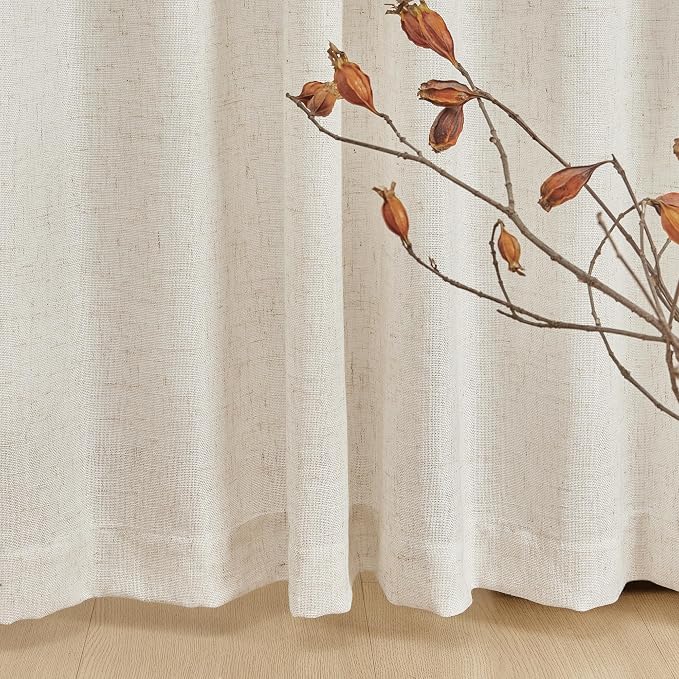MYSKY HOME 90 Inches Long Linen Curtains for Living Room, Semi Sheer Bedroom Curtains Farmhouse Boho Room Decor Sliding Glass Patio Doorways Light Filtering Privacy Protect, 50" x 90", Linen, 2 Panels