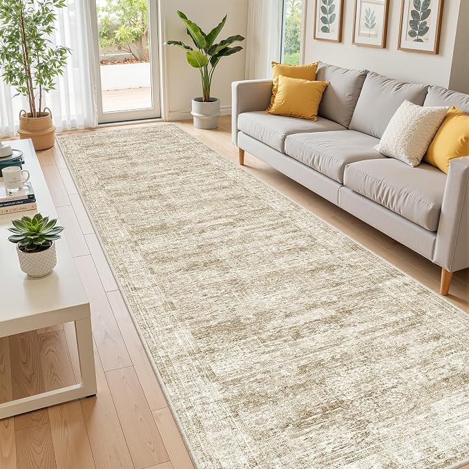 2'6 x 10' Runner Rug Non Slip,Washable Kitchen Rugs,Brown | 10 ft Runner Rug for Hallway,Entryway,Bedroom,Bathroom,Living Room,Thin,Soft, Long Rug,Stain Resistant Indoor Carpet