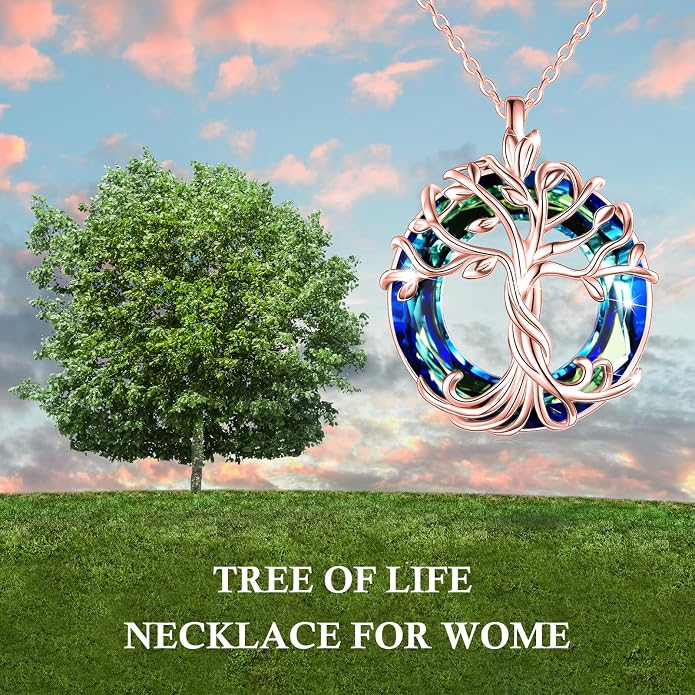 TOUPOP Tree of Life Necklace Gifts for Women 925 Sterling Silver Family Tree Pendant with Crystal Birthday Irish Jewelry Gifts for Women Her Wife Mom