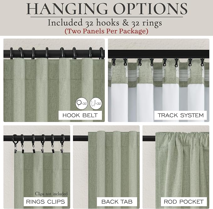 Sage Green Kitchen Curtains 54 Inch Length Small Basement Window Blackout Pleated Curtain for Winter Insulated Linen Cafe Classroom/Dorm Light Green Drapes Hook Belt/Back Tab(50"x54"x2 Panels)