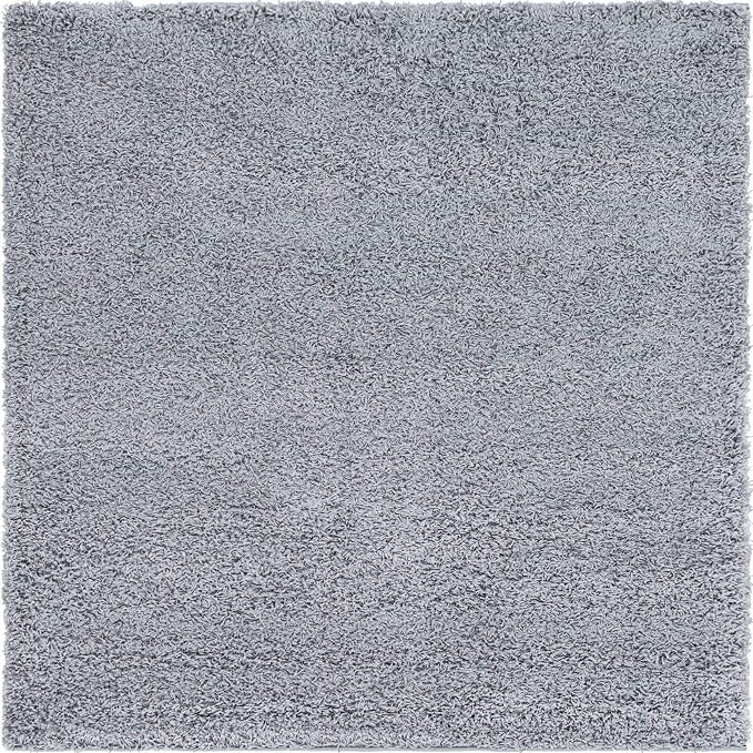 Unique Loom Solid Shag Collection Area Rug (5' 1" Square, Cloud Gray)