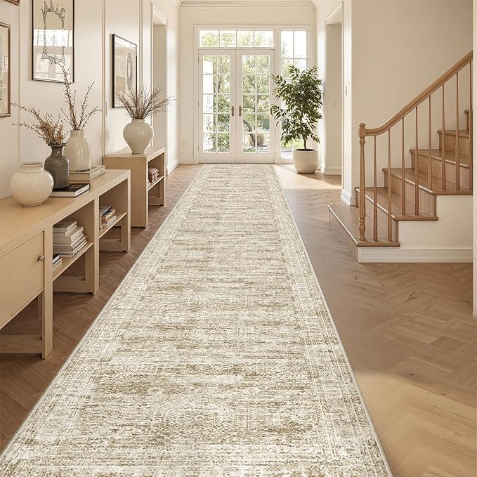 3x20 Runner Rug Non Slip,Washable Hallway Runner Rug,Brown | Extra Long Runner Rugs for Hallway,Entryway,Bedroom,Living Room,Dining Room,Thin,Soft Rug,Stain Resistant Indoor Carpet