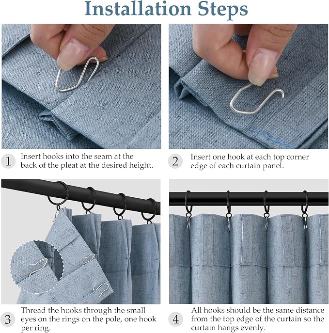 Aersas Stone Blue Extra Long Linen Pinch Pleat Curtains 108 Inches Long 2 Panels for Living Room Bedroom Light Filtering Back Tab Pleated Drapes 108 Inch Length Semi Sheer Ceiling Floor Curtain