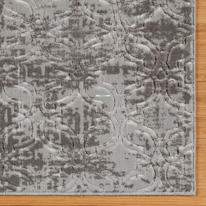 Gertmenian Indoor Transitional Area Rug - 5x7 Standard, Non-Shedding, Ideal for High Traffic in Living Room, Bedroom, Entryway - Geometric, Silver, 26853
