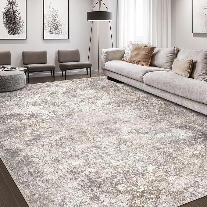 DMOYEST Area Rug Living Room Rugs - 12x18 Washable Large Soft Indoor Neutral Modern Abstract Low Pile Rug Carpet for Bedroom Dining Room Farmhouse Home Office - Brown