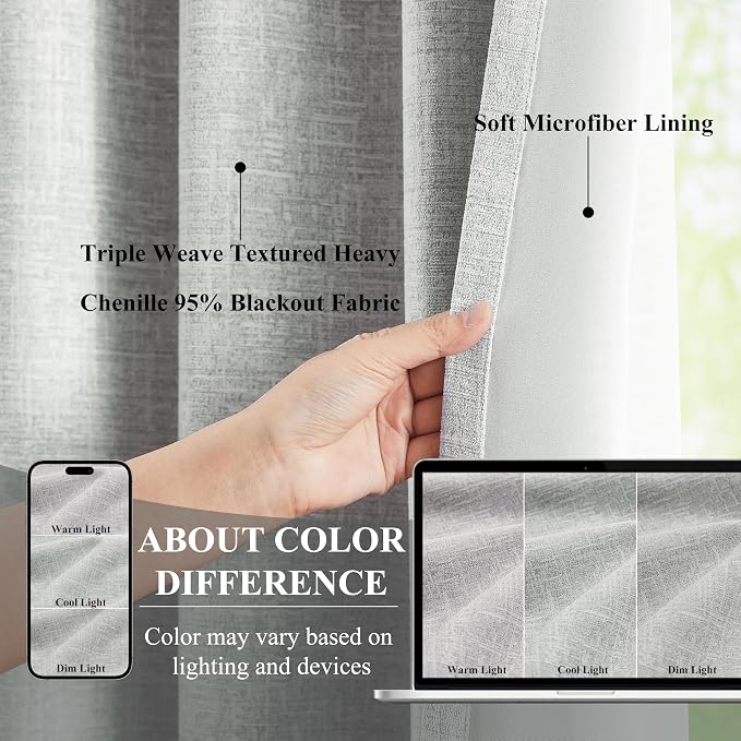 WEST LAKE Chenille Pinch Pleated 95% Blackout Curtain Panels for Bedroom | Silver Grey Triple Weave Textured Heavy Drapes with Microfiber Lining,Vintage Window Treatment,Back Tabs,40"Wx90"Lx2