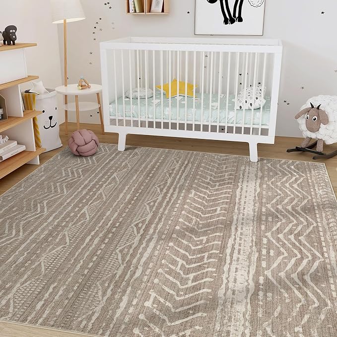 Nakagishi 12x15 Area Rug Living Room: Washable Boho Large Neutral Modern Soft Farmhouse Rugs Stain Resistant Indoor Floor Non-Slip Carpet for Bedroom Kids Playroom Office Dining Room- Dark Brown