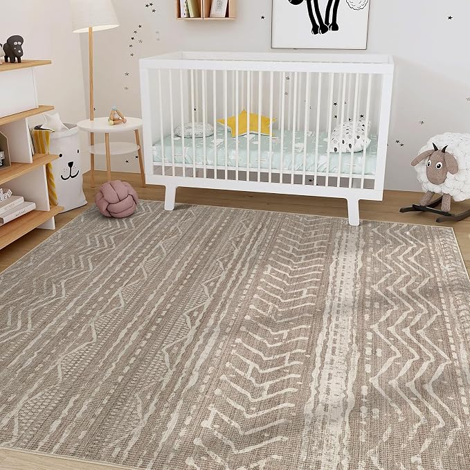 Nakagishi 9x12 Area Rug Living Room: Washable Boho Large Neutral Modern Soft Farmhouse Rugs Stain Resistant Indoor Floor Non-Slip Carpet for Bedroom Nursery Kid Playroom Office Dining Room- Dark Brown