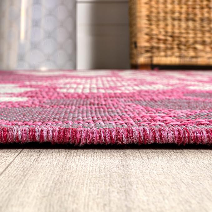JONATHAN Y Floral Textured Weave Indoor Outdoor Area Rug 4X6 Fuchsia/Light Gray, Zinnia Modern for Backyard, Patio, Porch, Easy-Cleaning, High Traffic, Pet-Friendly, Non-Shedding (SMB110F-4)