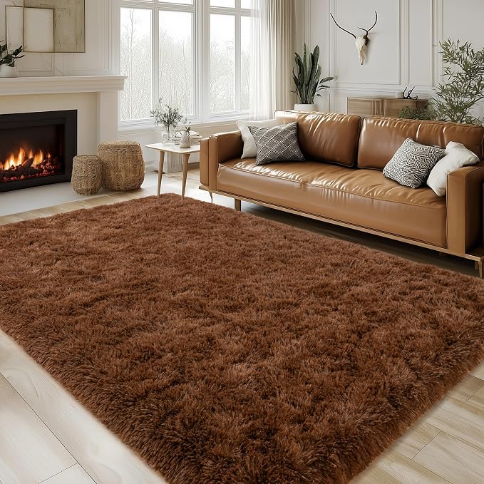 Brown Rug for Living Room Bedroom, 5x7 Fuzzy Fluffy Carpet | Soft and Comfy, Fuzzy Carpet, Shag Area Rugs for Indoor Floor, Nursery and Kids Room, Girls, Boys Dorm Home Decor, Non Slip