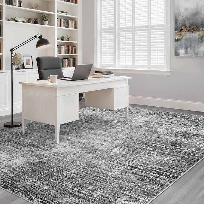 10x12 Area Rug Living Room: Washable Large Neutral Black Rug Abstract Soft Modern Stain Resistant Indoor Floor Non-Slip Carpet for Bedroom Nursery Kids Office Playroom Dining Room Under Table Home