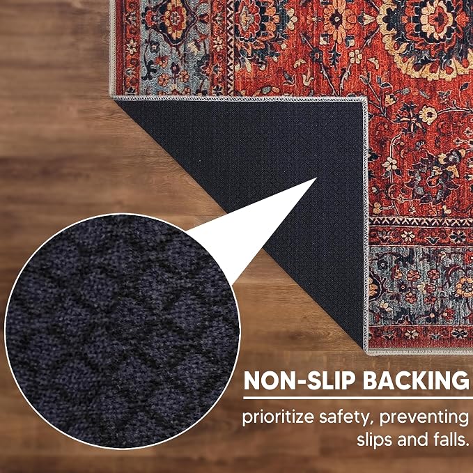 Keen Home Design 6x9 Rug - Machine Washable Area Rug with Non-Slip Backing, Ideal for Living Room, Dining Room, Bedroom - Vintage, Easy Clean, Durable, Low Pile Rug - (6' x 9')