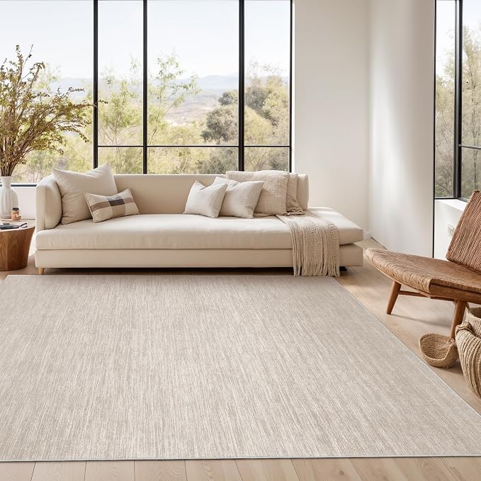 Valenrug Washable Rugs 9x12 - Stain Resistant Area Rugs 9x12 Living Room, Non Slip Backing Gradient Printed Rugs for Bedroom, Foldable Machine Washable Area Rug(9'x12', Beige)