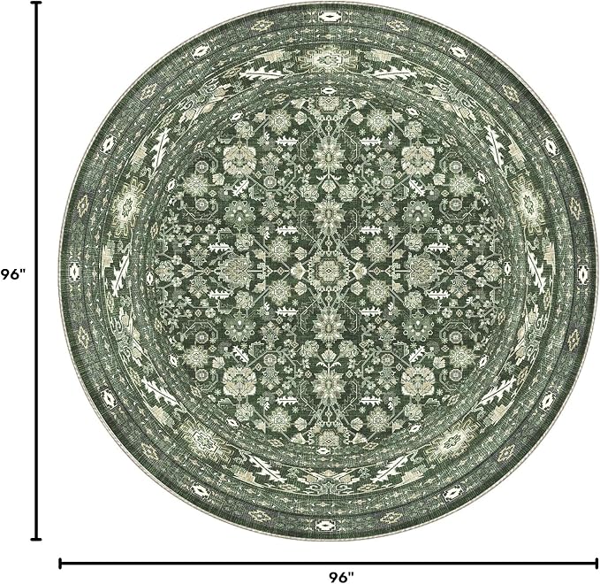 OPPODREAM Low-Pile Area Rugs, Faux Wool Carpet for Living Room, Kitchen, Office, Dorm, Bedroom, Vintage Washable Rug Non Slip, Dark Green, 8'