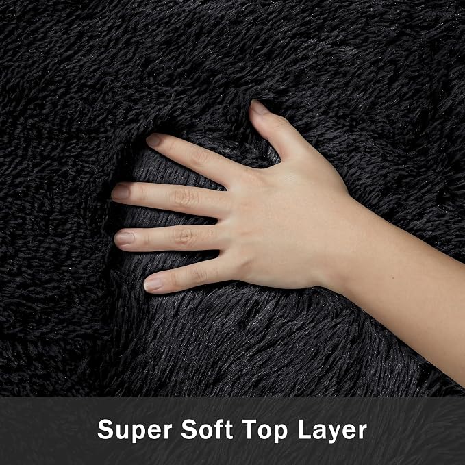 9x12 Area Rug for Living Room:Ultra Soft Fluffy Shag Black Rugs,Large Fuzzy Plush Indoor Non Slip Carpet Washable Rug for Bedroom Kids Nursery Office Dorm Modern Decor(Black 8'x10')