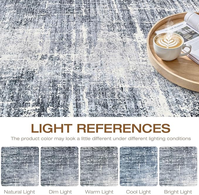 6x9 Area Rugs Living Room: Washable Large Neutral Navy Rug Abstract Soft Modern Stain Resistant Indoor Floor Non-Slip Carpet for Bedroom Nursery Kids Office Playroom Dining Room Under Table Home