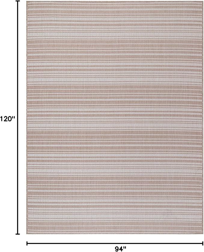 Luul Home Stripe Outdoor Rug 8x10 Washable Outside Carpet for Indoor Patio Porch Waterproof Easy Cleaning Non Shedding Area Rugs Beige 8 x 10