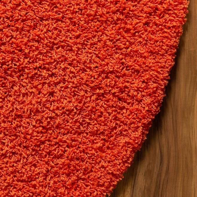 Unique Loom Solid Shag Collection Area Rug (8' x 10' Oval, Tiger Orange)