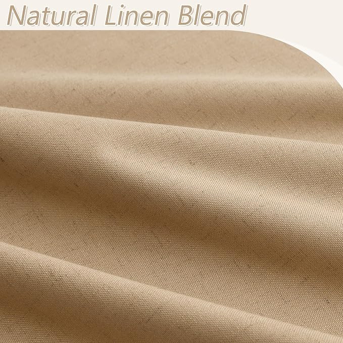 Guken 100% Blackout Linen Curtains 96 Inch Length 2 Panels Set for Living Room Bedroom Back Tab Thermal Insulated Black Out Linen Drapes Room Darkening Window Curtains,Camel Brown