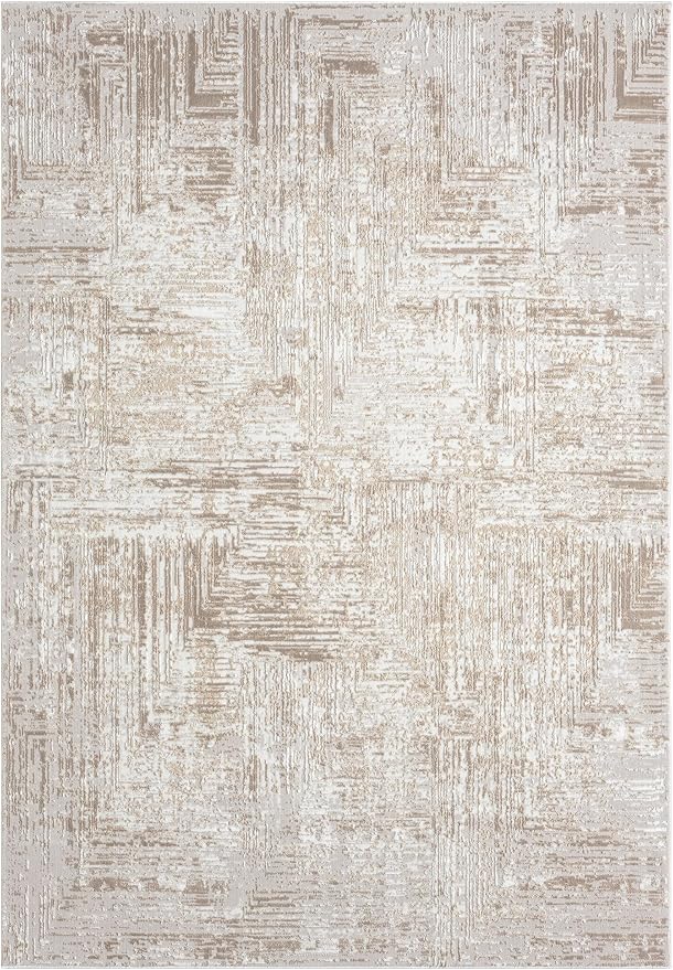 Amy Modern Abstract Area Rug for Living Room, 5x7 Contemporary Textured Geometric Beige Neutral Rug, Stain Resistant Non-Shedding Carpet for Bedroom, Dining Room or Kitchen (5' x 7', Beige)