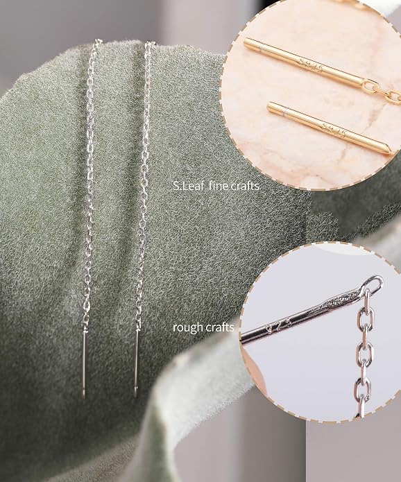 S.Leaf S925 Sterling Silver Threader Chain Earrings 18K Gold Plated Cubic Zirconia Dainty Dangle Double Piercing Long Drop Dangly Pull Through Tassel Chain Earrings Gifts for Women