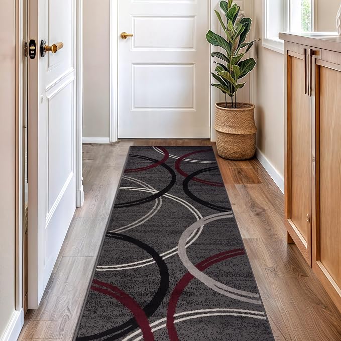 Rugshop Wavy Circles Modern Non-Shedding Runner Rug Red 2'7" x 8'