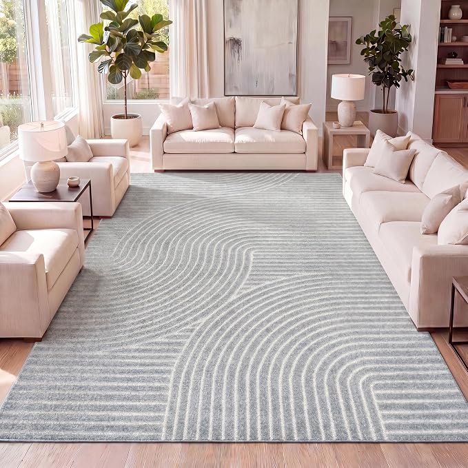 JONATHAN Y Hallie High-Low Curve Light Blue/Cream 3x5 Indoor/Outdoor Area Rug, Minimalist Geometric, Pet Friendly, for Patio, Backyard, Living Room, Bedroom, Office, Hose-Washable (SCN100E-3)