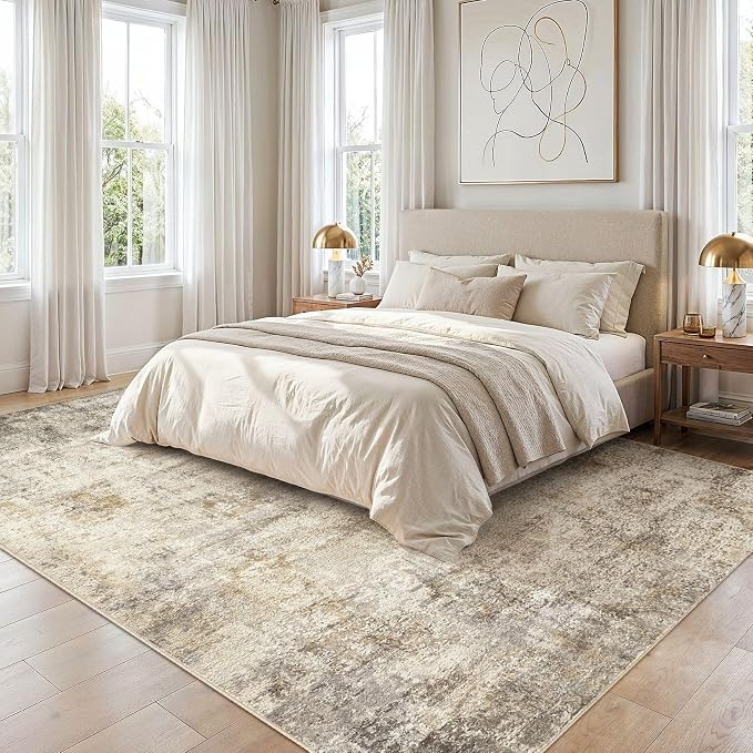 cotiled 6x9 Area Rugs Abstract Soft Non Slip Washable Living Room Rug | Stain Resistant, Robot Vacuum & Pet Friendly, Low-pile, For Living Room, Bedroom, Dining Table, Nursery Brown