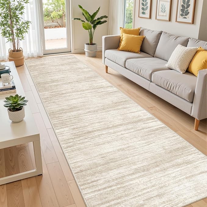 2x10 Runner Rug Non Slip,Washable Hallway Runner Rug,Brown | Long Neutral Rugs for Kitchen,Entryway,Bedroom,Bathroom,Laundry Room,Thin,Soft Runner Rug,Stain Resistant Indoor Carpet