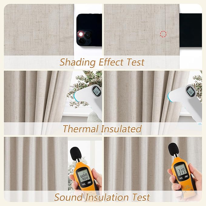 Guken Extra Long 100% Blackout Linen Curtains for Bedroom 108 inches Long, Thermal Insulated Room Darkening Black Out Drapes for Living Room, Back Tab Rod Pocket 2 Panels Set,Farmhouse,52x108