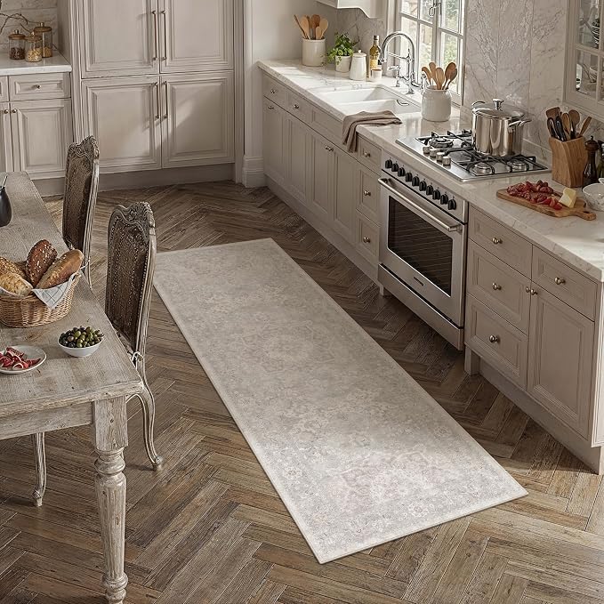 PureCozy 2x6 Washable Runner Rug Grey Vintage Oriental Medallion | Non Slip, Soft Low Pile, Hallway Carpet for Kitchen, Entryway, Laundry Room, Retro Decor