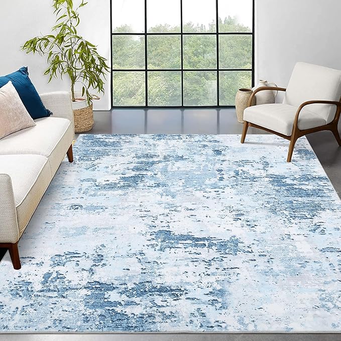 ROYHOME 6x9 Modern Abstract Area Rug for Bedroom Living Room, Light Blue | Non Slip Non Shedding Low Pile Stain Resistant Rug Soft Washable Carpet