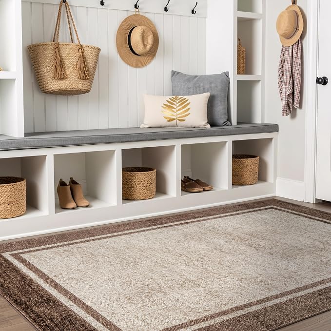 Rugshop Modern Transitional Bordered Area Rug for Living Room Beige 5' x 7'