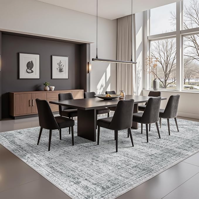 8x10 Area Rugs for Living Room,Large Washable Rug,Grey | Rugs for Bedroom,Dining Room,Office,Low Pile,Soft, Neutral Rug,Stain Resistant Indoor Carpet,Non Slip,Home Decor