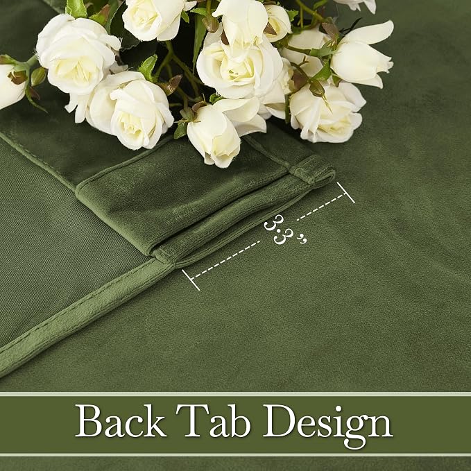 RYB Home Olive Green Velvet Curtains 84 inches 2 Panel Set - Heavy Duty Back Tab Decorative Window Drapes Privacy Room Darkening Covering for Living Room Bedroom, 52 inch x 84 inches