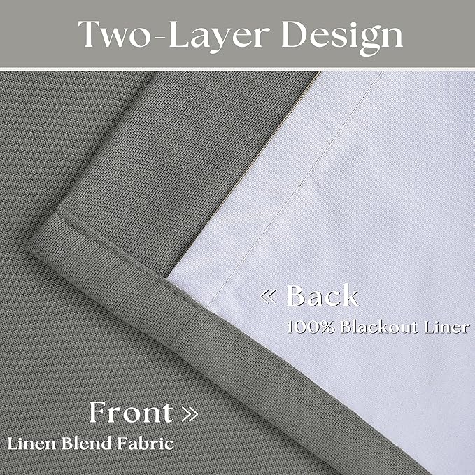 Grey 100% Blackout Pinch Pleat Linen Curtains 108 Inches Long for Bedroom | Black Out Curtains Lined 2 Layers, Memory Shape, Noise Reducing, Room Darkening, for Living Room Window, W40xL108 2 Panels