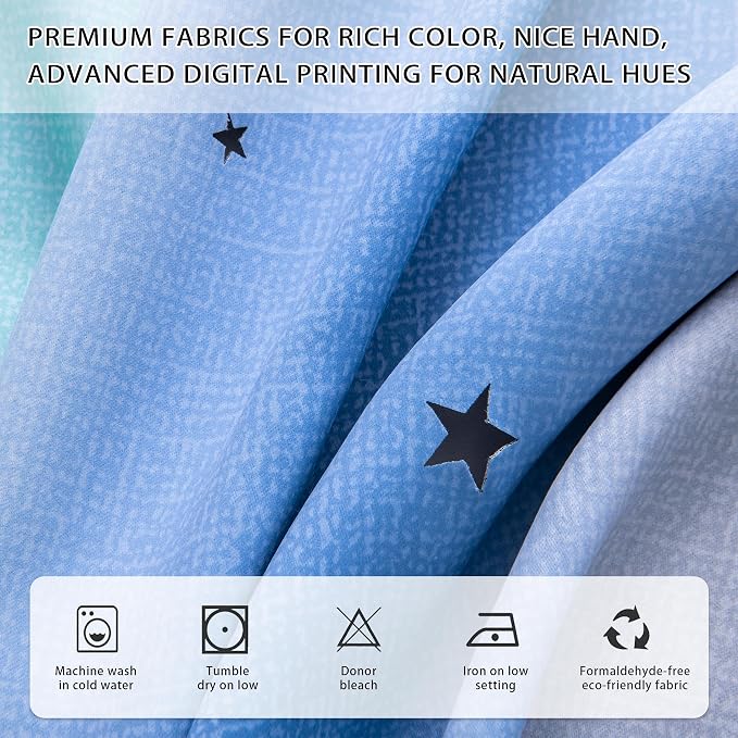 XiDi 90 Inches Curtains for Girls Bedroom 2 Panels Set, Blue Green Grey Blackout Rainbow Grommet Curtains for Kids Room Decor, Unicorn Wall Decals Drapes for Little Girl Nursery Room 34 Inches Wide