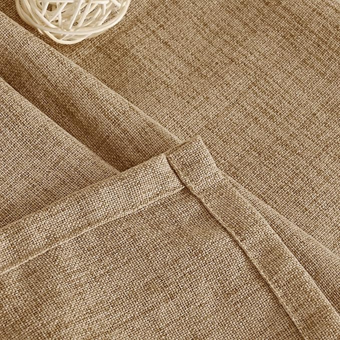 YoungsTex Burlap Linen Curtains 72 Inch Length for Living Room, Toffee Semi Sheer Window Drapes Light Filtering with Bronze Grommet for Bedroom Farmhouse, 2 Panels, 52 X 72 Inch