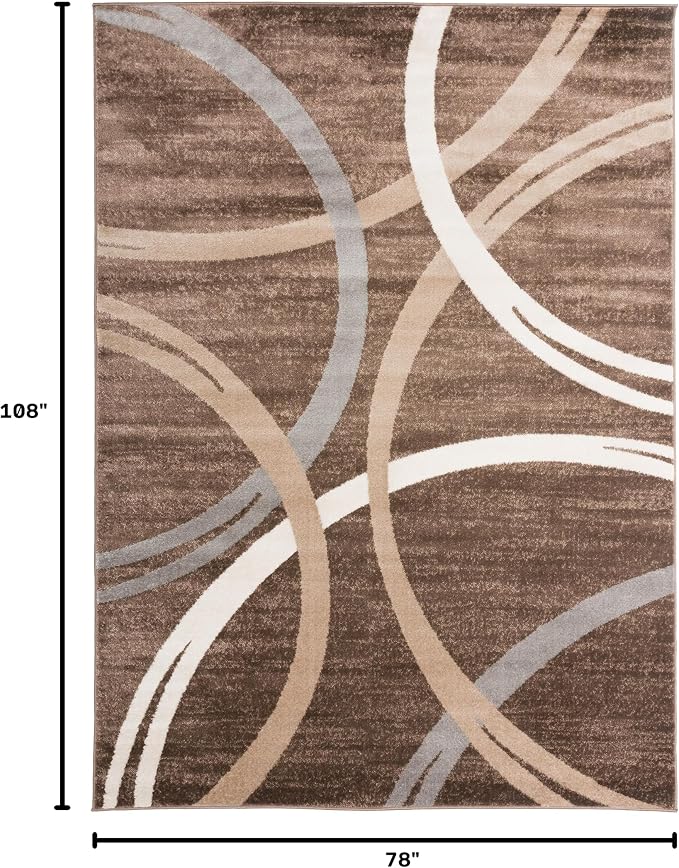 Rugshop Wavy Circles Modern Fade-Resistant Area Rug Brown 6'6" x 9'