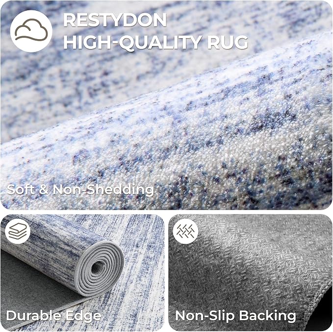 2x8 Runner Rug Non Slip,Washable Hallway Runner Rug,Blue | Neutral Rugs for Kitchen,Entryway,Bedroom,Bathroom,Nursery Room,Thin,Soft Runner Rug,Stain Resistant Indoor Carpet