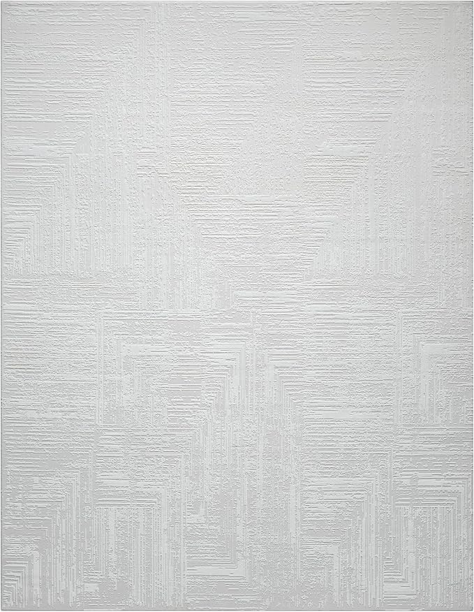 Amy Modern Abstract Area Rug for Living Room, 8x10 Contemporary Textured Geometric Large Cream Neutral Rug, High-Low Pile Stain Resistant Carpet for Bedroom or Dining Room (8' x 10', Cream)